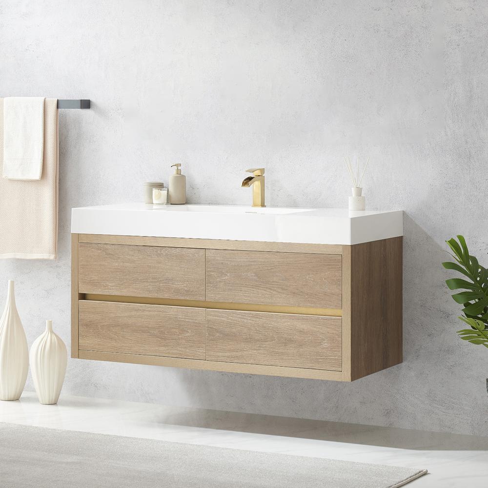 Single Sink Wall-Mount Bath Vanity with Composite Integral Square Sink Top. Picture 5