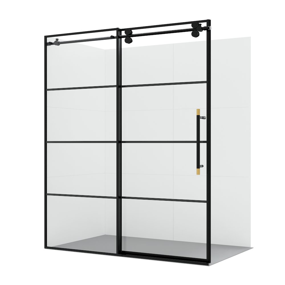 Losar 68" W x 78" H Single Sliding Frameless Shower Door in Matte Black. Picture 1