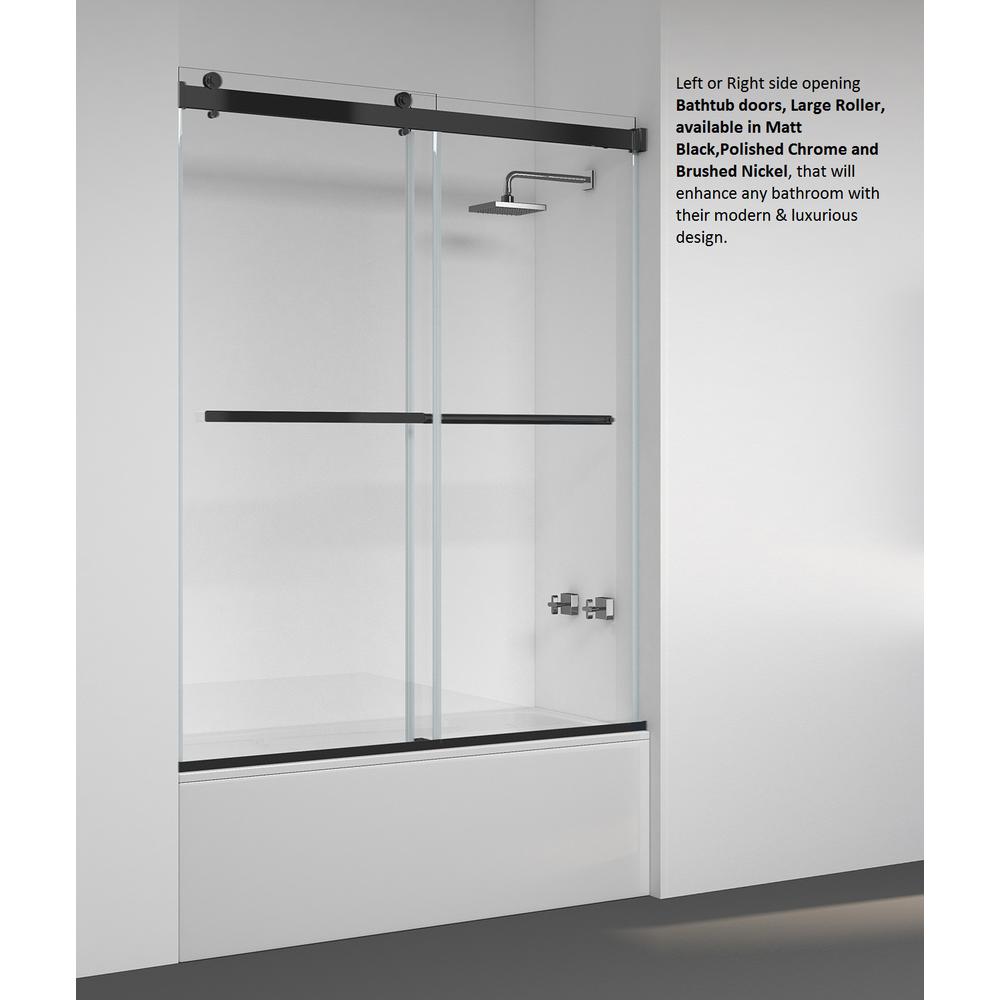 Spezia 60" W x 58" H Double Sliding Frameless Tub Door in Matte Black. Picture 10