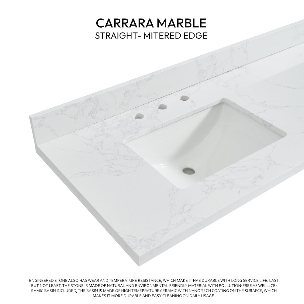 Composite Stone Vanity Top in Grain White with White Rectangular Double Sink. Picture 2