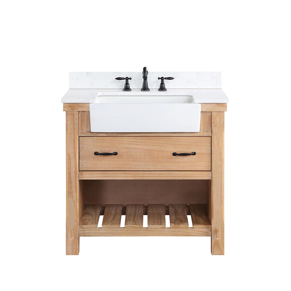 Single Bath Vanity with Composite Stone Top, White Farmhouse Basin. Picture 1