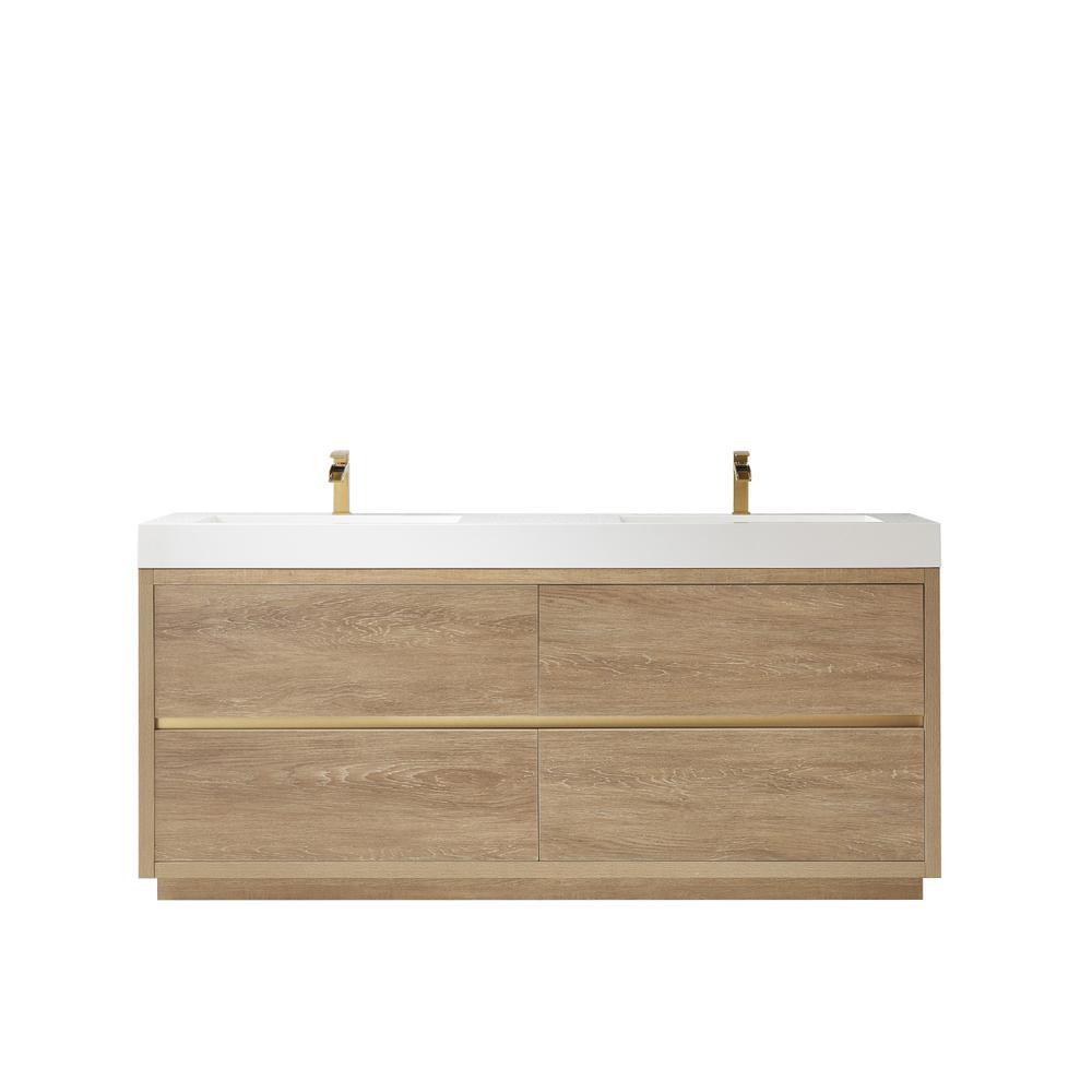 Double Sink Bath Vanity with White Composite Integral Square Sink Top. Picture 1