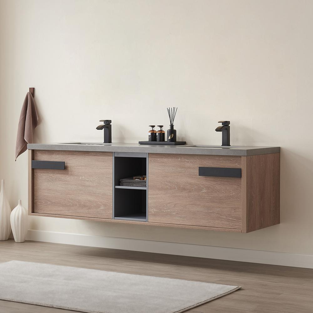 Carcastillo 72" Double Sink Bath Vanity with Grey Sintered Stone Top. Picture 5