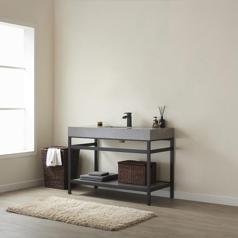 Single Sink Bath Vanity Metal Support with Grey Sintered Stone Top. Picture 4