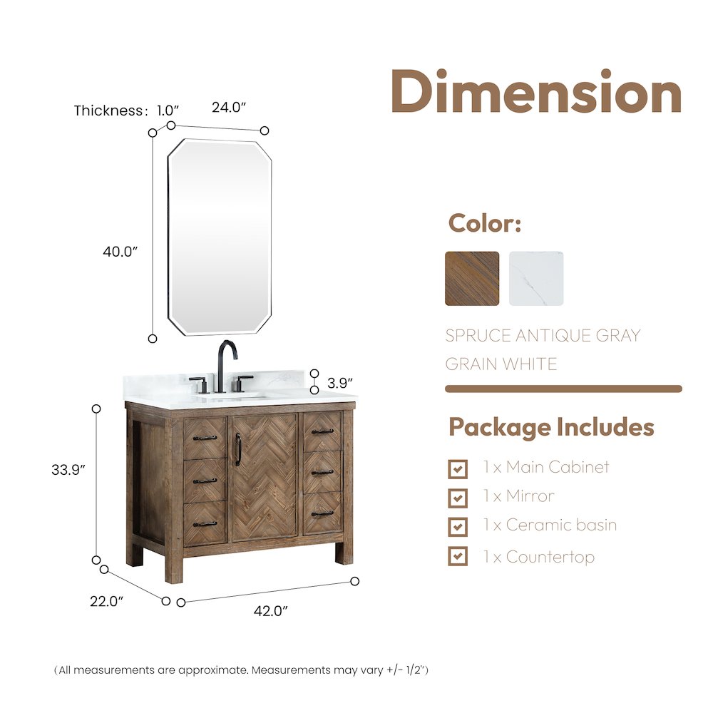 Javier 42" Free-standing Single Bath Vanity in Spruce Antique Gray. Picture 16
