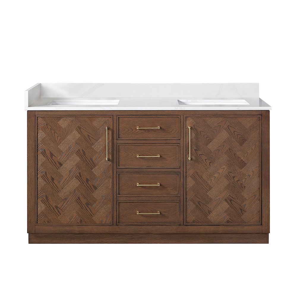 Jakarta 60M" Freestanding Double Bath Vanity in Aged Dark Brown Oak. Picture 2