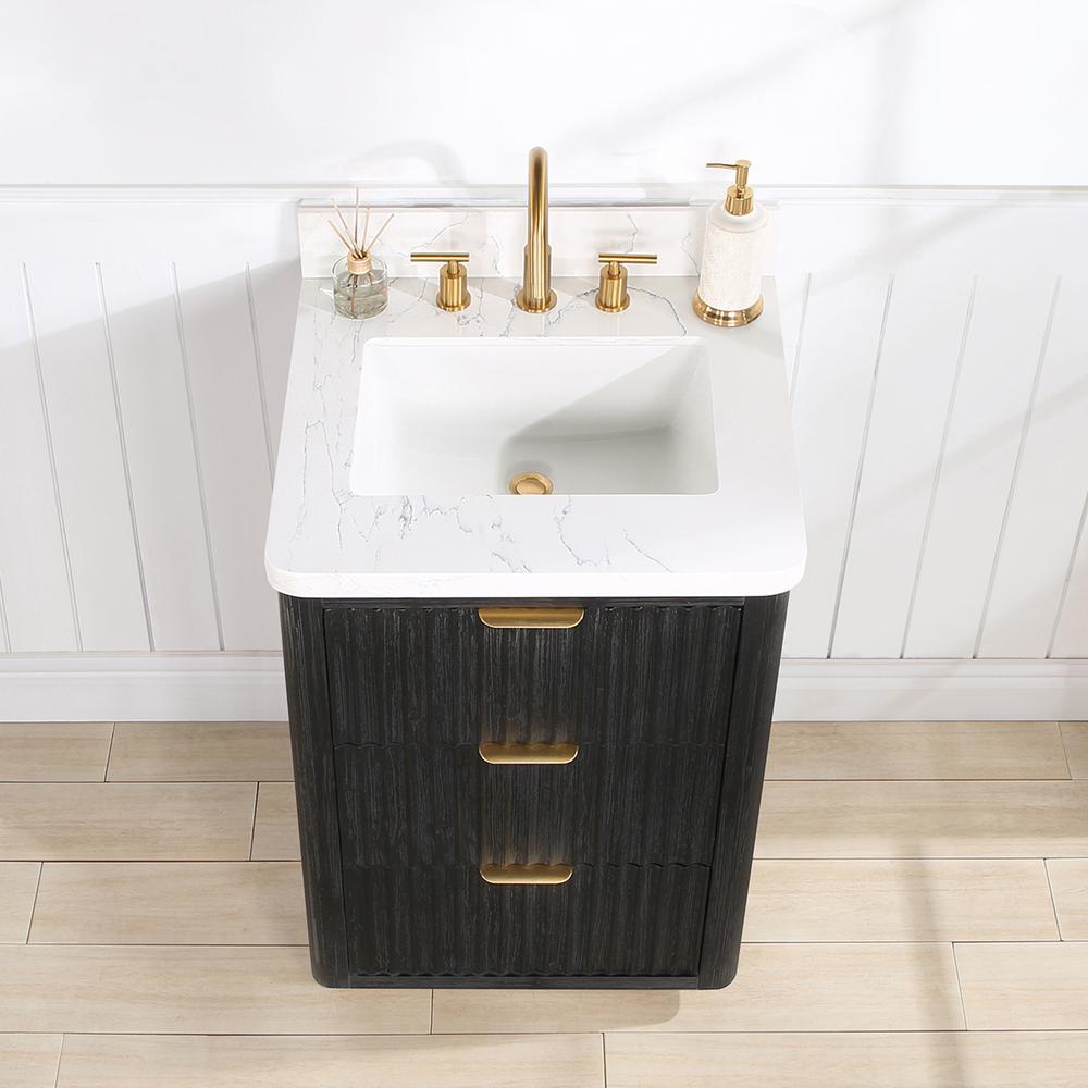 Free-standing Single Bathroom Vanity with Composite top in Lightning White. Picture 5