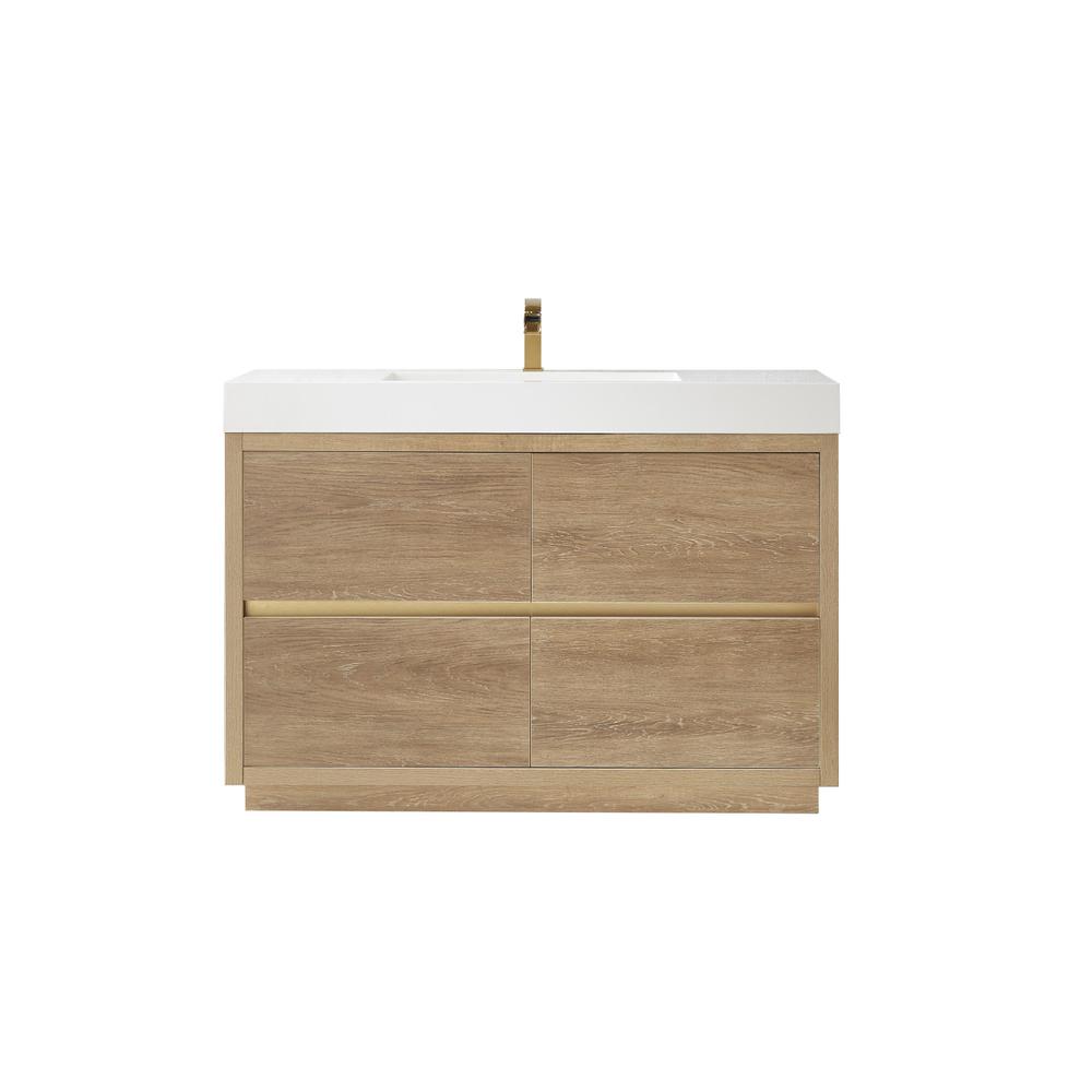 Single Sink Bath Vanity with White Composite Integral Square Sink Top. Picture 1