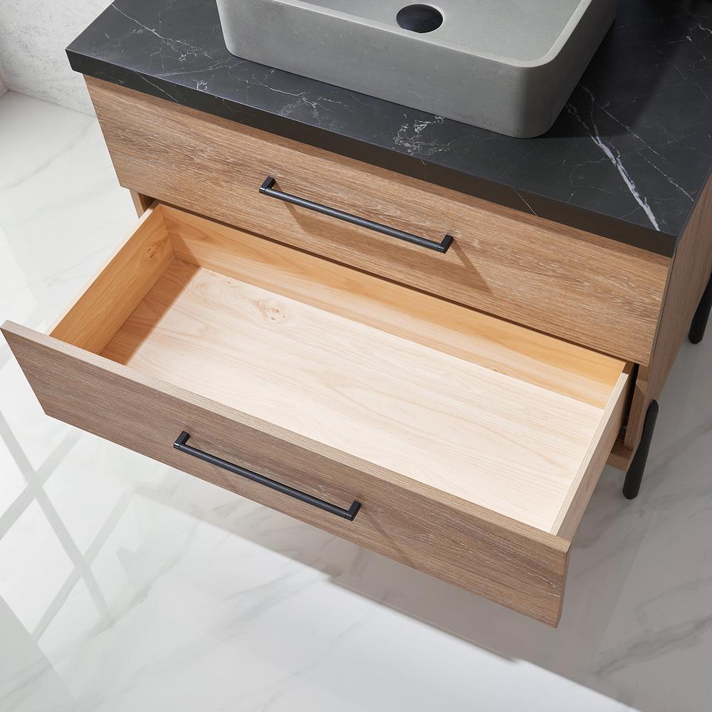 Single Sink Bath Vanity with Black Sintered Stone Top with Concrete Sink. Picture 8