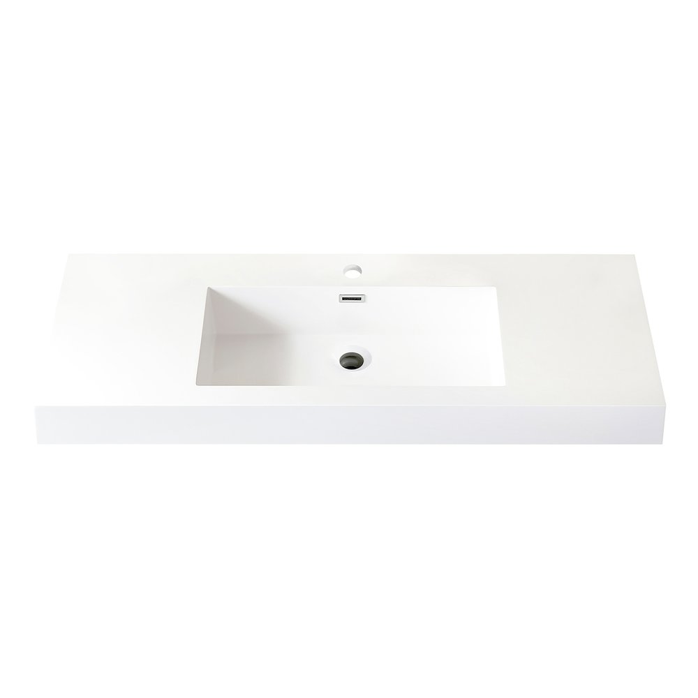 Rectangular White Finish Composite Granite Stone Console Bathroom Vanity Sink. Picture 1