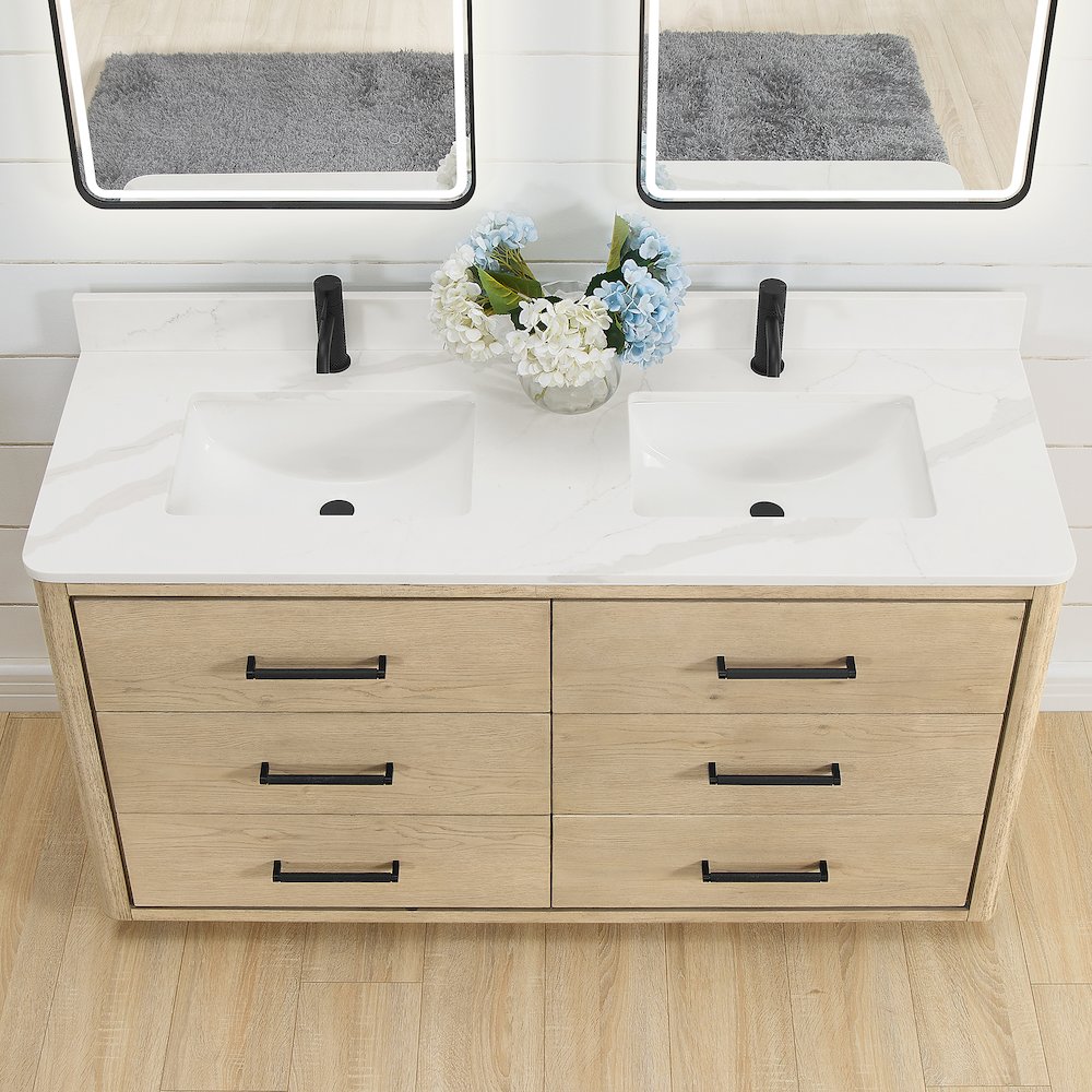 Porto 60M" Free-standing Double Bath Vanity in Aged Natural Oak. Picture 3