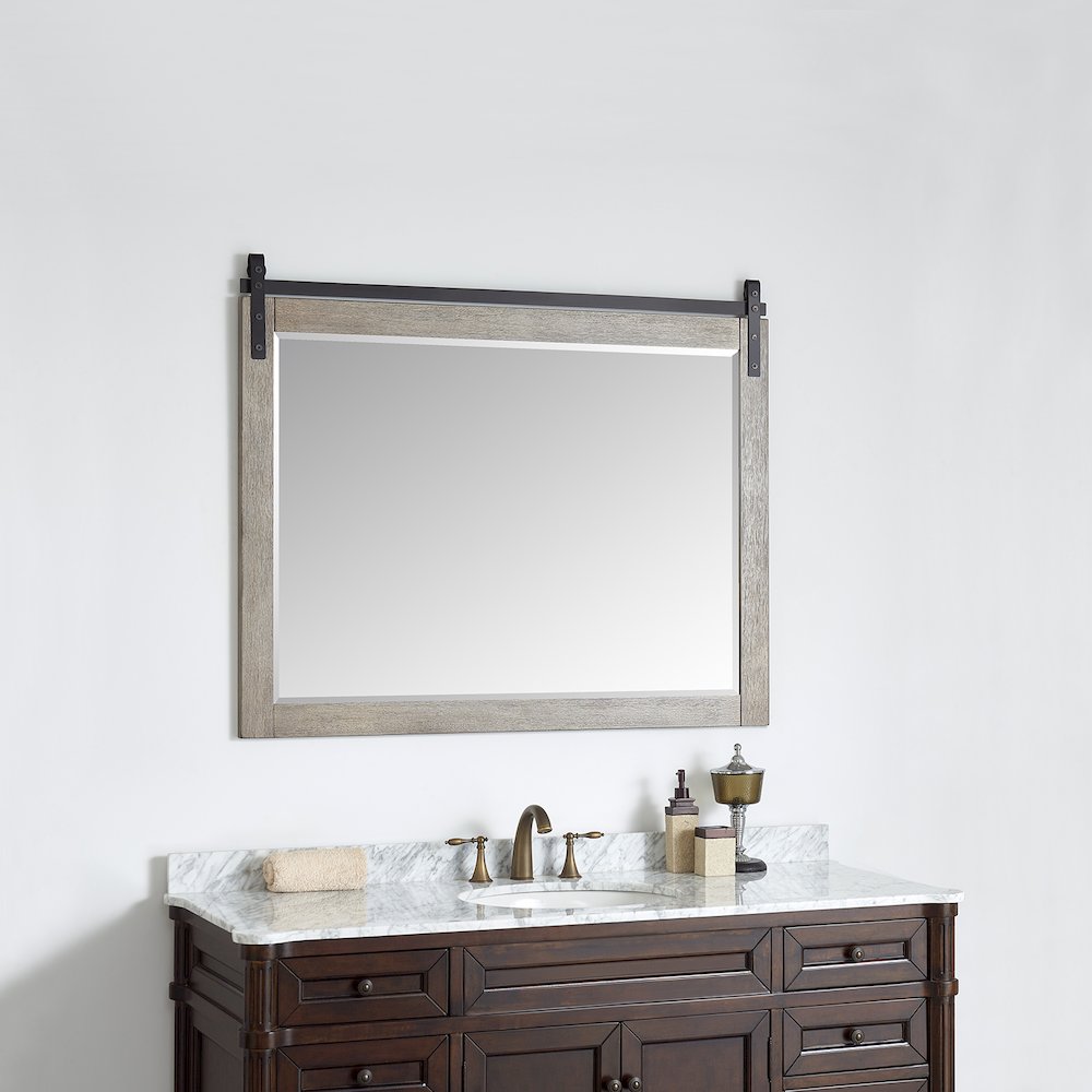 Cortes 48" Rectangular Bathroom Vanity Barndoor Wall Mount Mirror in Grey. Picture 3