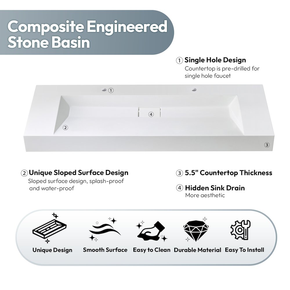 Rectangular White Finish Composite Granite Stone Console Bathroom Vanity Sink. Picture 8