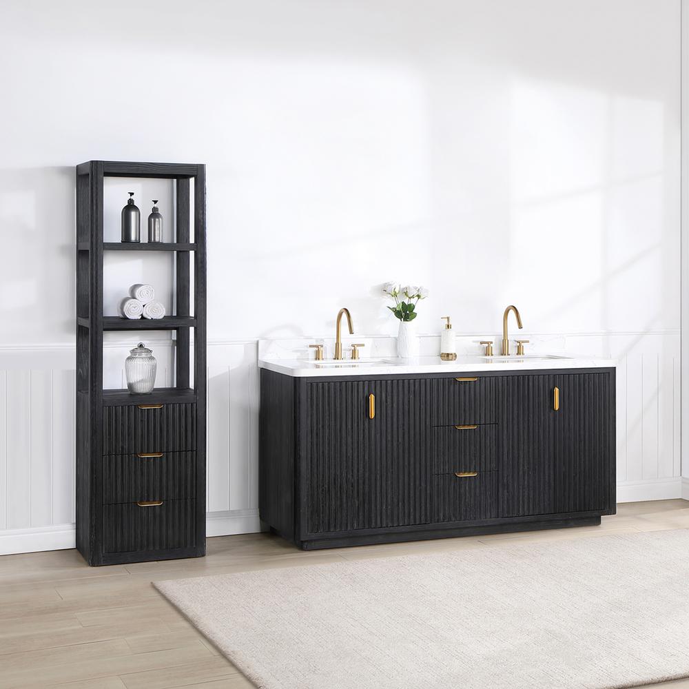 Free-standing Double Bathroom Vanity with Composite top in Lightning White. Picture 4