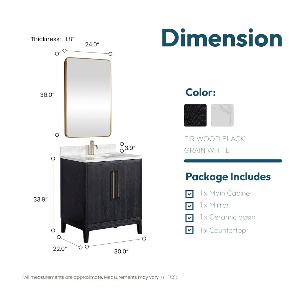 Gara 30" Free-standing Single Bath Vanity in Fir Wood Black. Picture 13