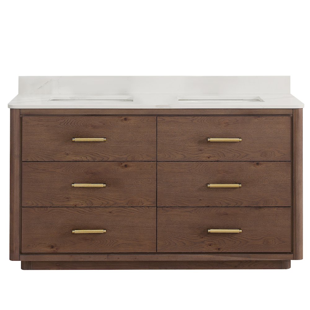 Porto 60M" Free-standing Double Bath Vanity in Aged Dark Brown Oak. Picture 2