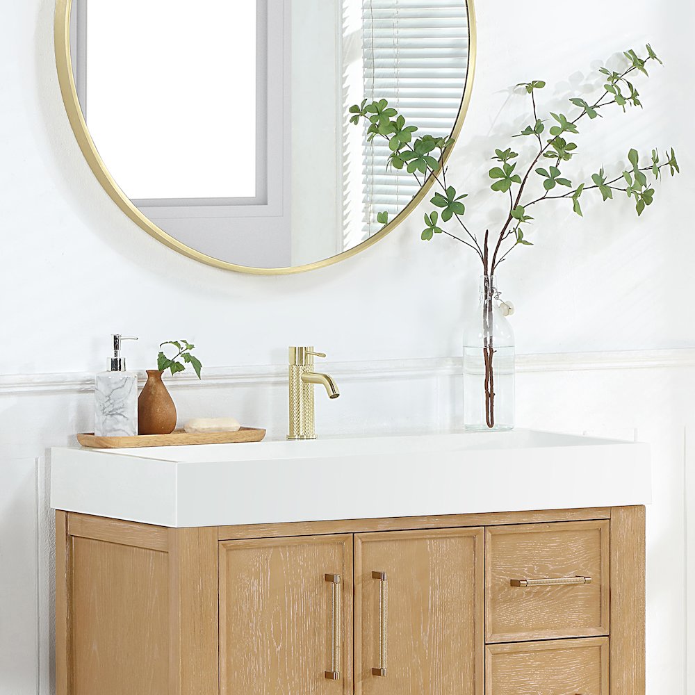 Rectangular White Finish Composite Granite Stone Console Bathroom Vanity Sink. Picture 5