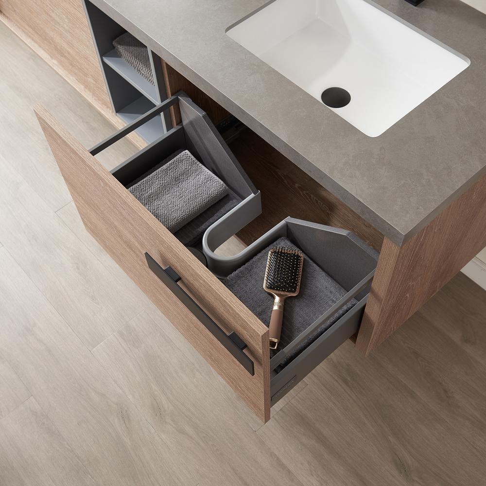 Carcastillo 72" Double Sink Bath Vanity with Grey Sintered Stone Top and Mirror. Picture 10