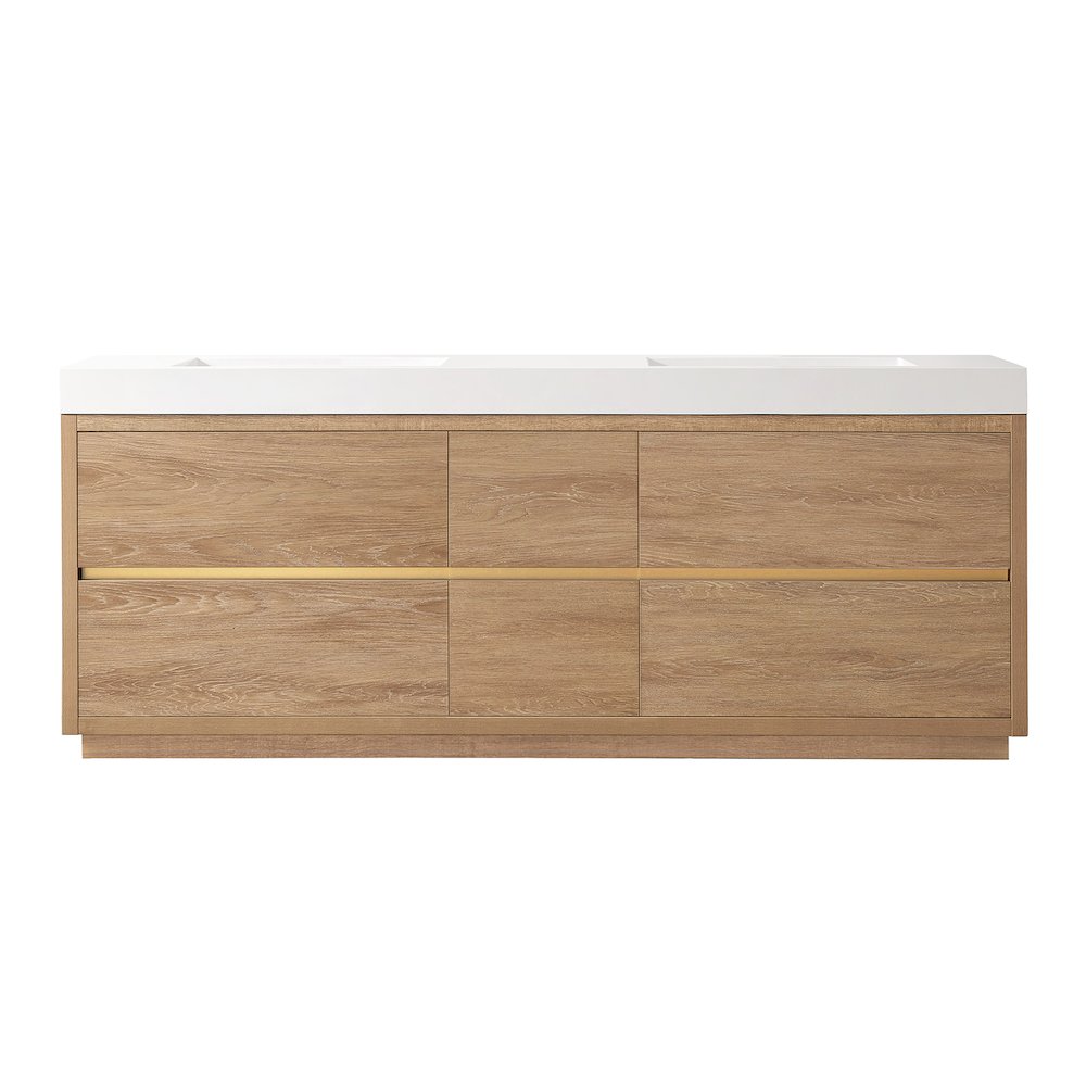 Huesca 84" Double Sink Bath Vanity in North American Oak. Picture 2