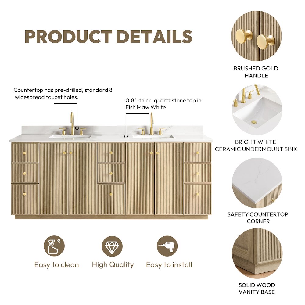 Oza 84" Free-standing Double Bath Vanity in Aged Natural Oak. Picture 18