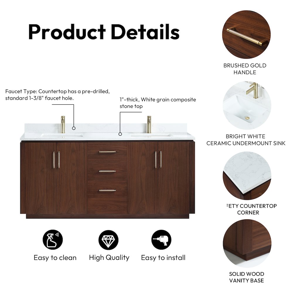San 72" Free-standing Double Bath Vanity in Natural Walnut. Picture 16