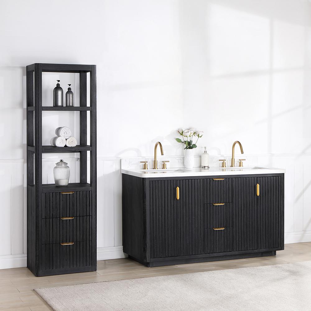 Free-standing Double Bathroom Vanity with Composite top in Lightning White. Picture 2