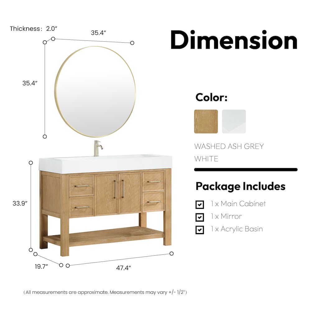 Vera 48" Free-standing Single Bath Vanity in Washed Ash Grey. Picture 19
