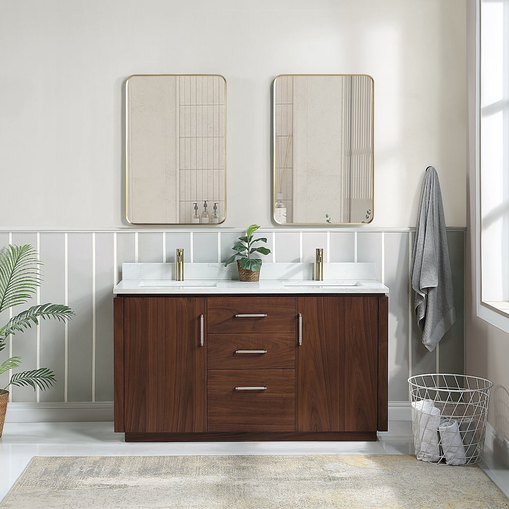 San 60M" Free-standing Double Bath Vanity in Natural Walnut. Picture 3