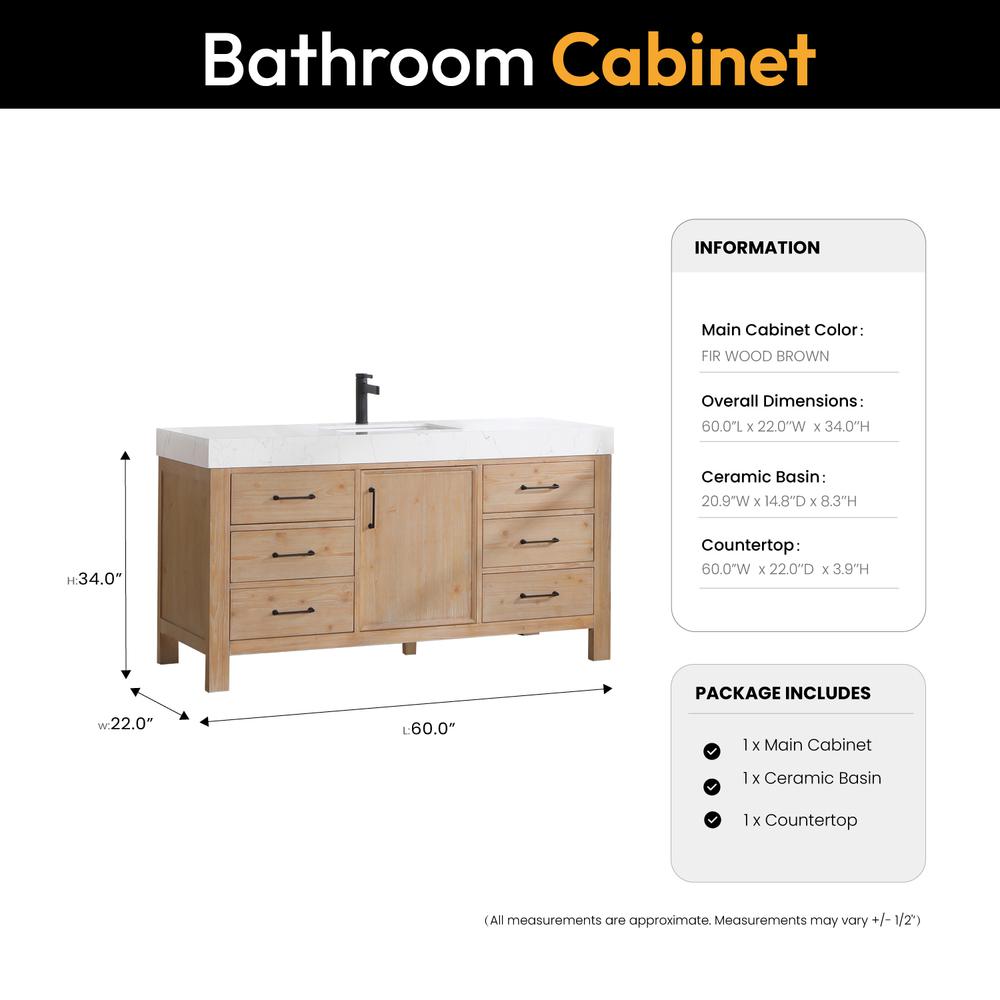 Free-standing Single Bathroom Vanity with Composite top in Lightning White. Picture 17