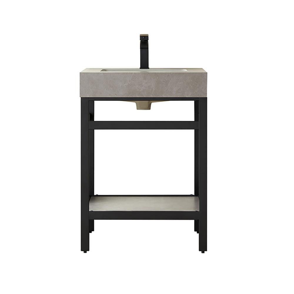 Single Sink Bath Vanity Metal Support with Grey Sintered Stone Top. Picture 1