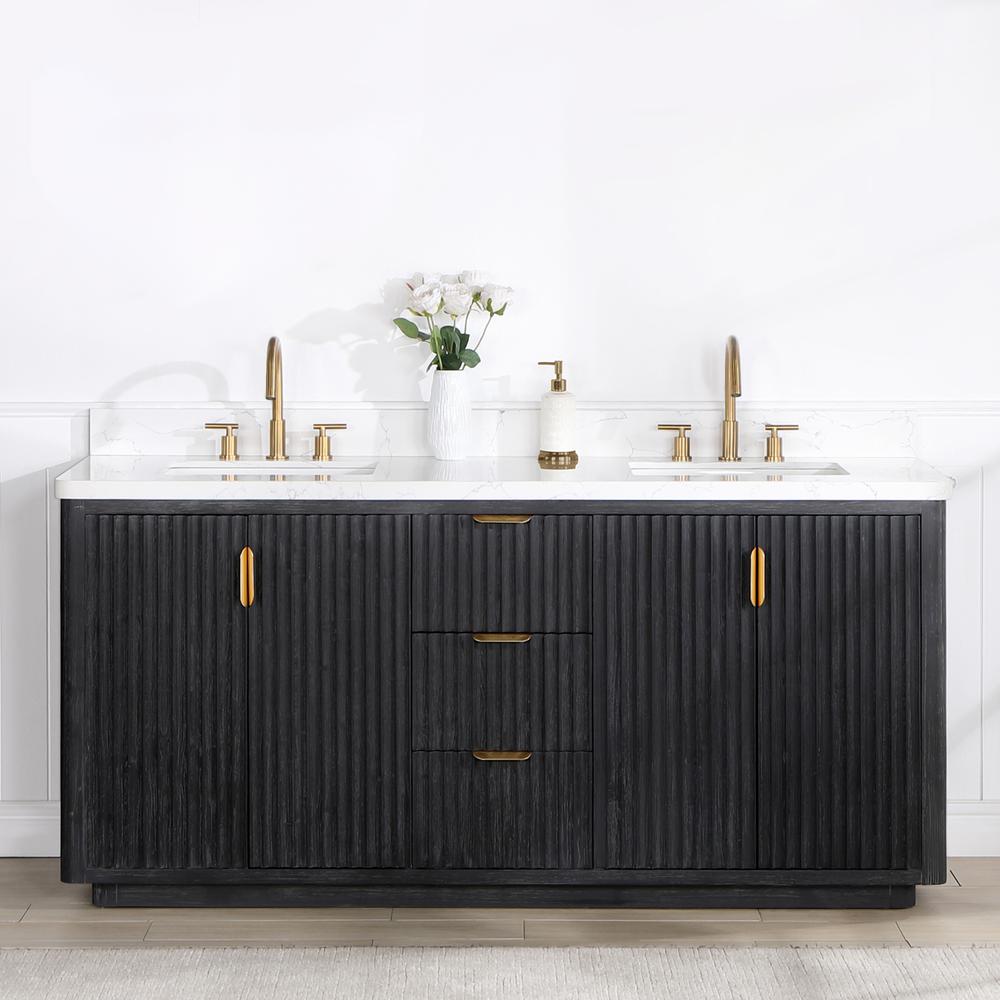 Free-standing Double Bathroom Vanity with Composite top in Lightning White. Picture 10