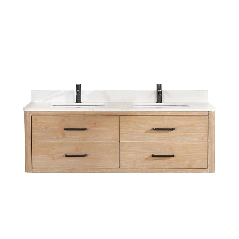 Cristo 60M" Floating Double Bath Vanity in Fir Wood Brown. Picture 1