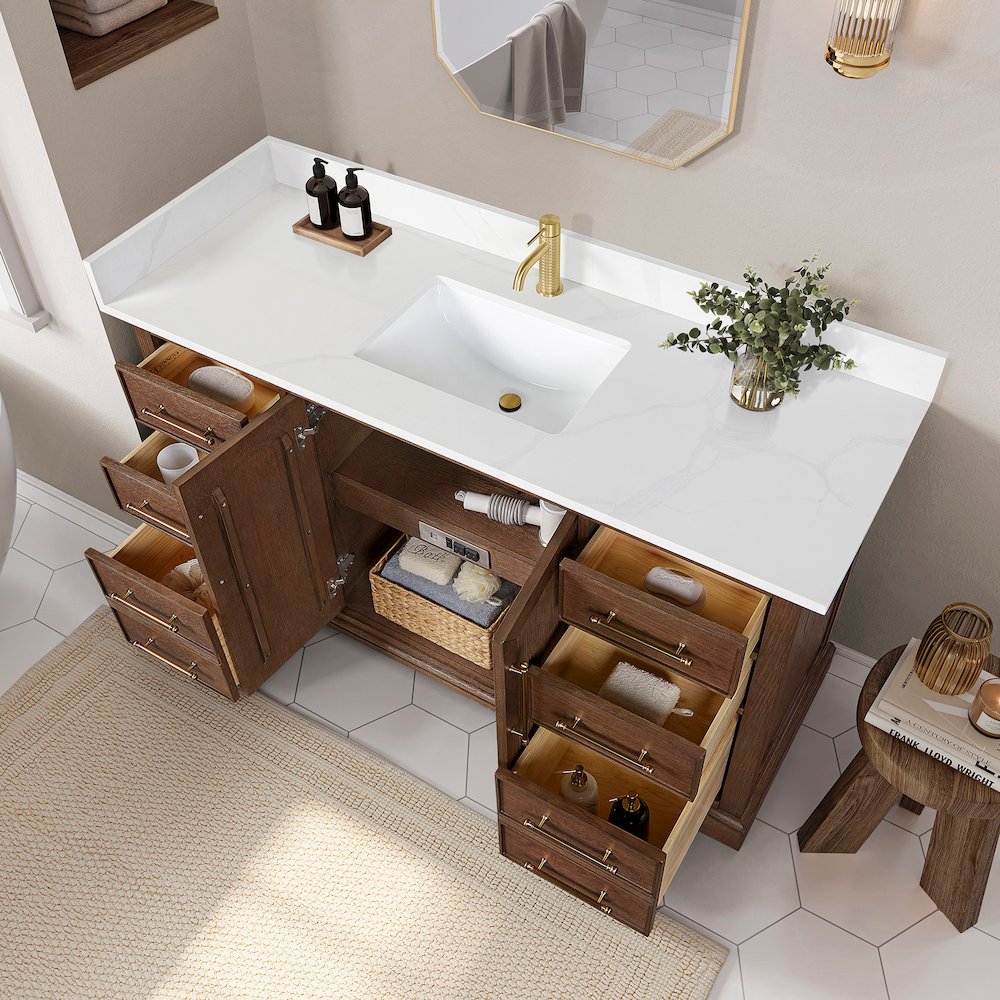Tokyo 60" Freestanding Single Bath Vanity in Aged Dark Brown Oak. Picture 6