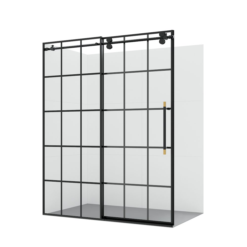 Puente 64" W x 78" H Single Sliding Frameless Shower Door in Matte Black. Picture 1