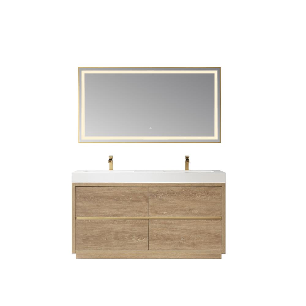 Double Sink Bath Vanity with Composite Integral Square Sink Top and Mirror. Picture 1