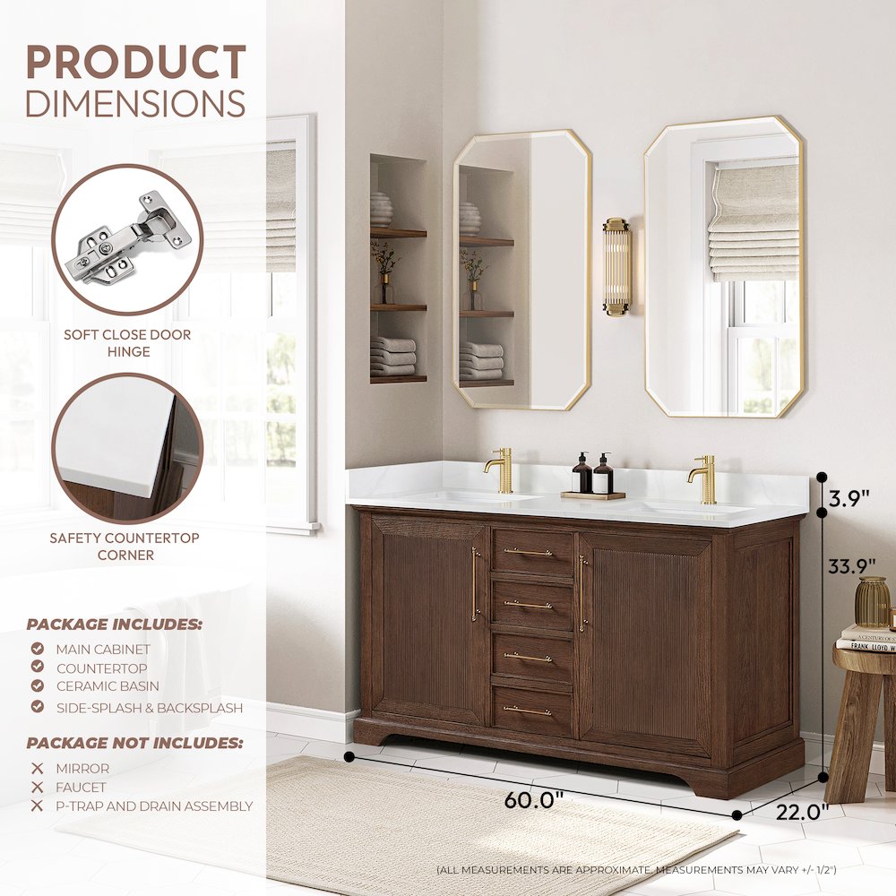 Tokyo 60M" Freestanding Double Bath Vanity in Aged Dark Brown Oak. Picture 18