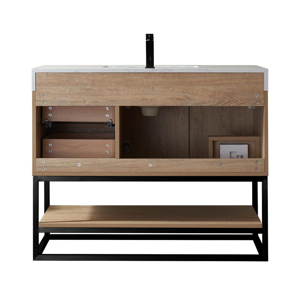 42B" Single Vanity with White Grain Stone Countertop With Mirror. Picture 2