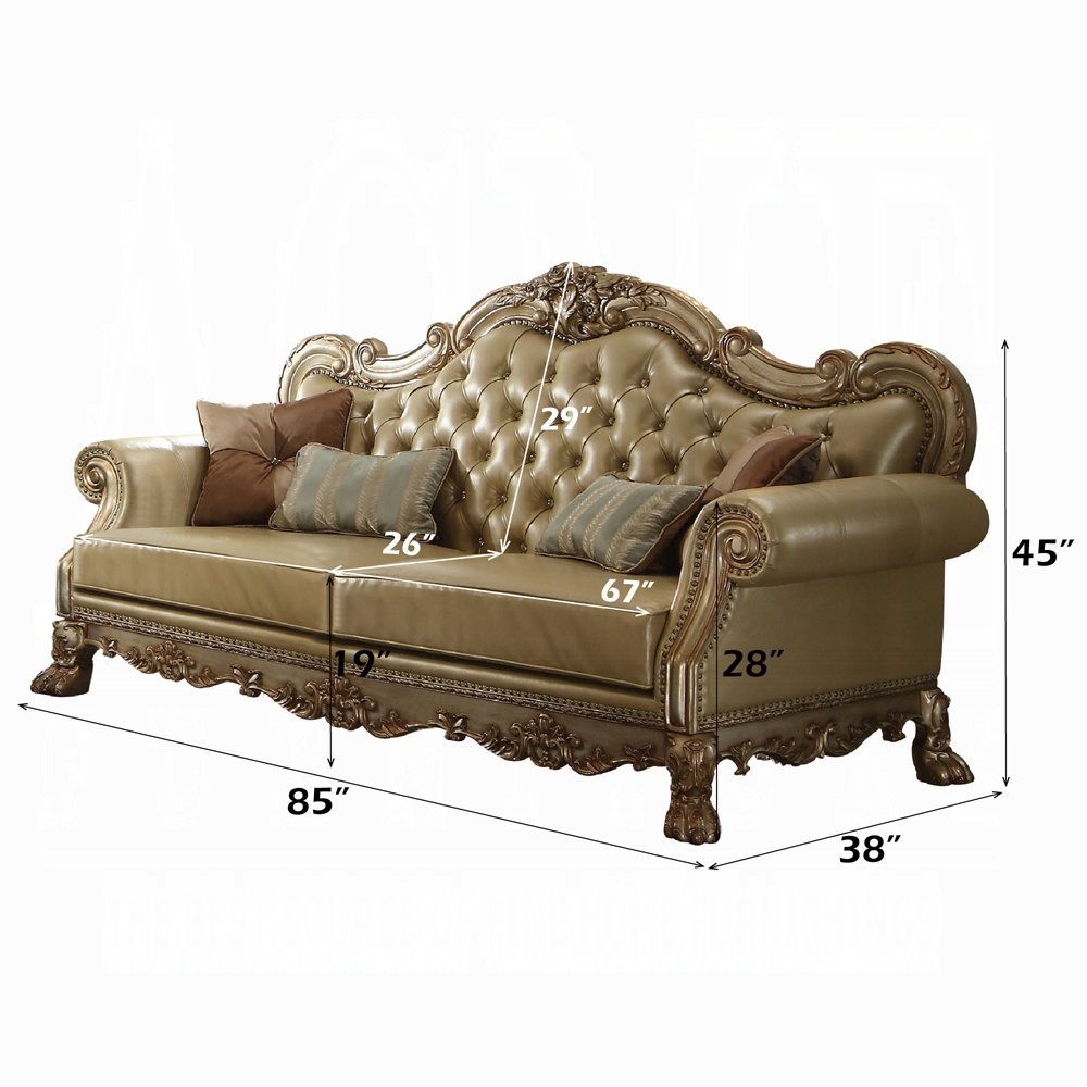 Dresden Sofa w/4 Pillows, Bone PU & Gold Patina (53160). Picture 3