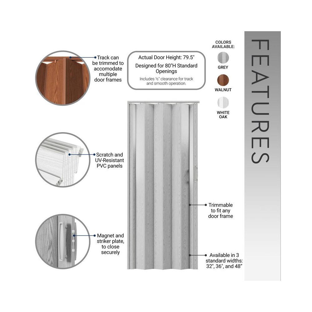36 W PVC Foldable Accordion Doors or Privacy Room Divider for Internal Use. Picture 6