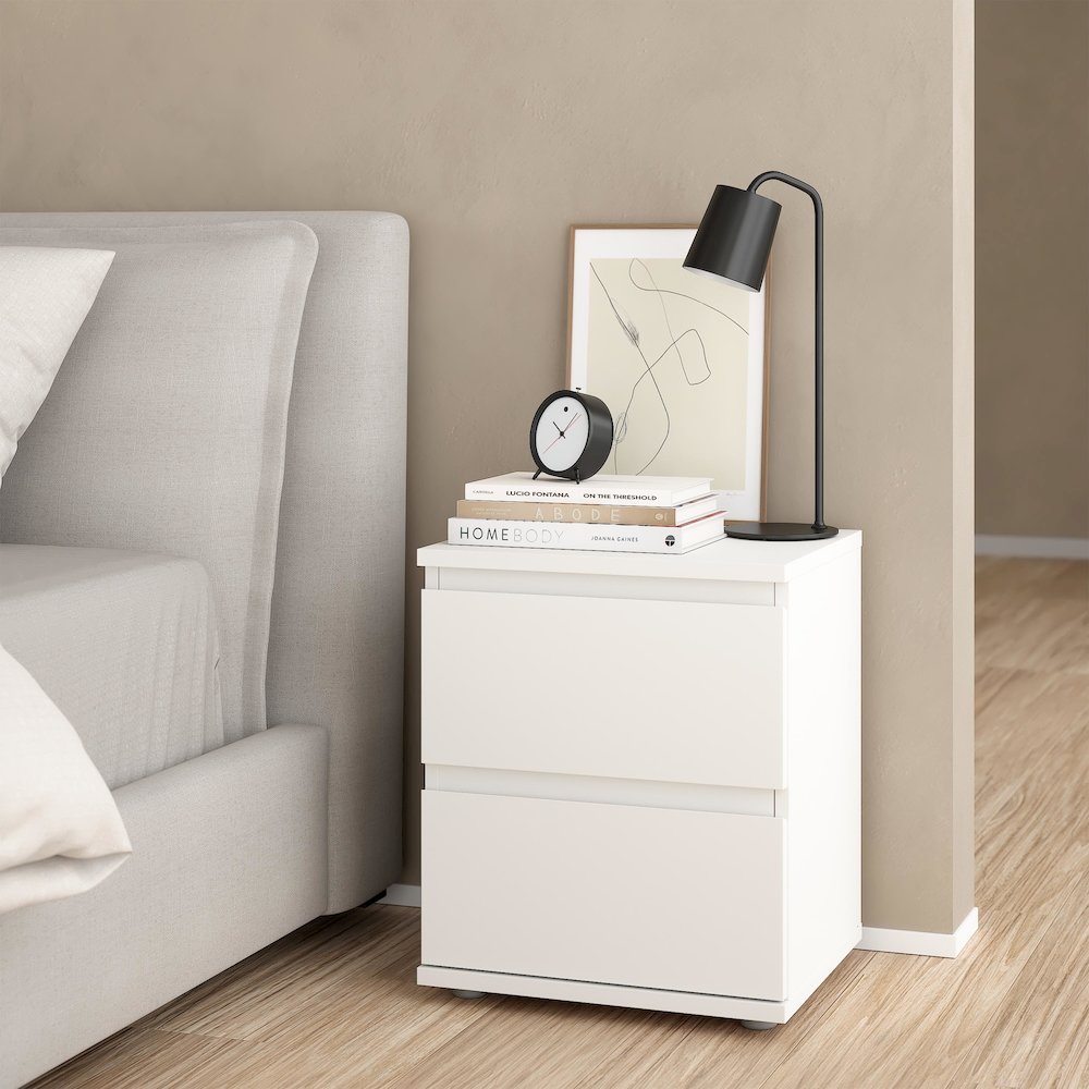 Nova 2 Drawer Nightstand - Set of 2, White. Picture 3