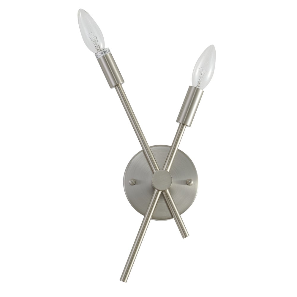 2-Light Shiny Nickel Wall Sconce With Two Pipe Arms. Picture 3