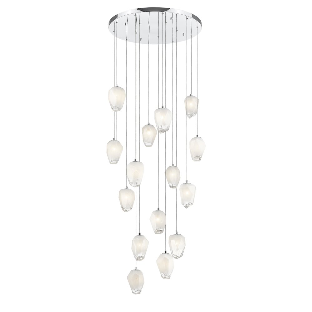 15-Light Chrome Chandelier With White Glass Pendants. Picture 3