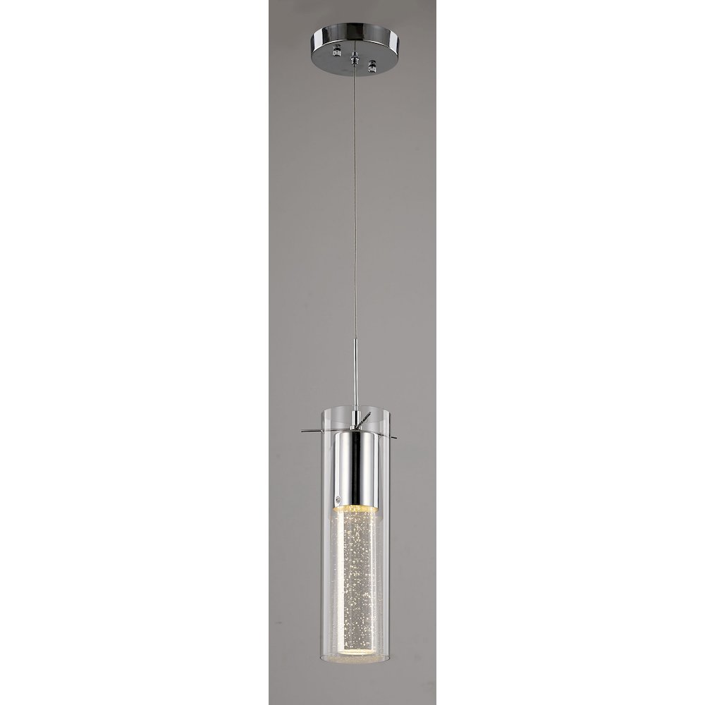 1-Light Chrome Pendant With A Glass Bubble Rod And Shade. Picture 1