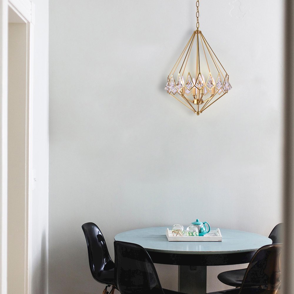 4-Light Gold Metal Chandelier With Clear Crystal Accents. Picture 4