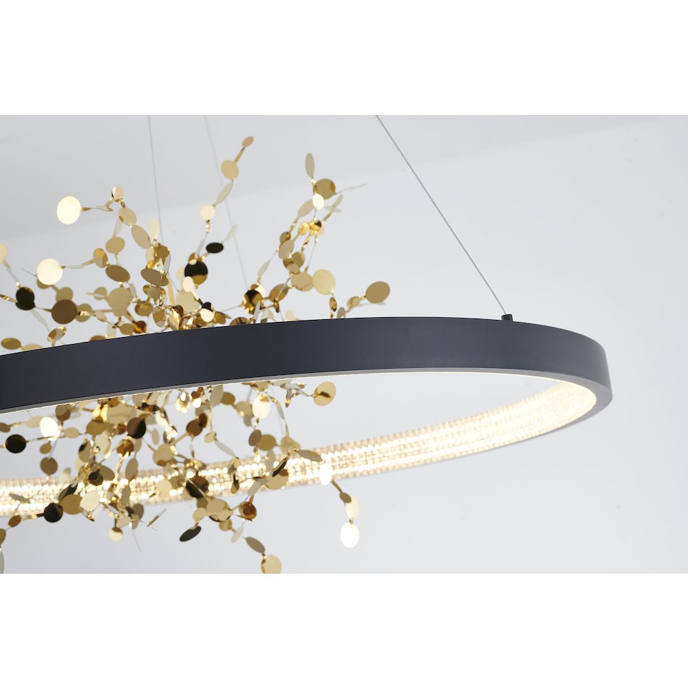 1-Light Sand Black Stainless Steel LED Chandelier, Aluminum Confetti Interior. Picture 3