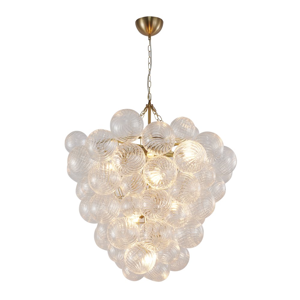 8-Light Brass Chandelier With Clear Swirl Glass Shade. Picture 1