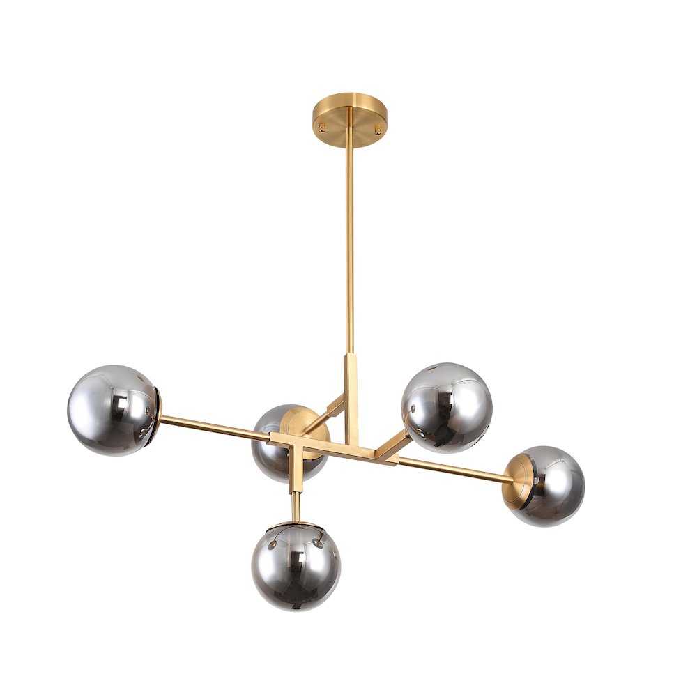 5-Light Gold Chandelier With Smoke Glass Shades. Picture 2