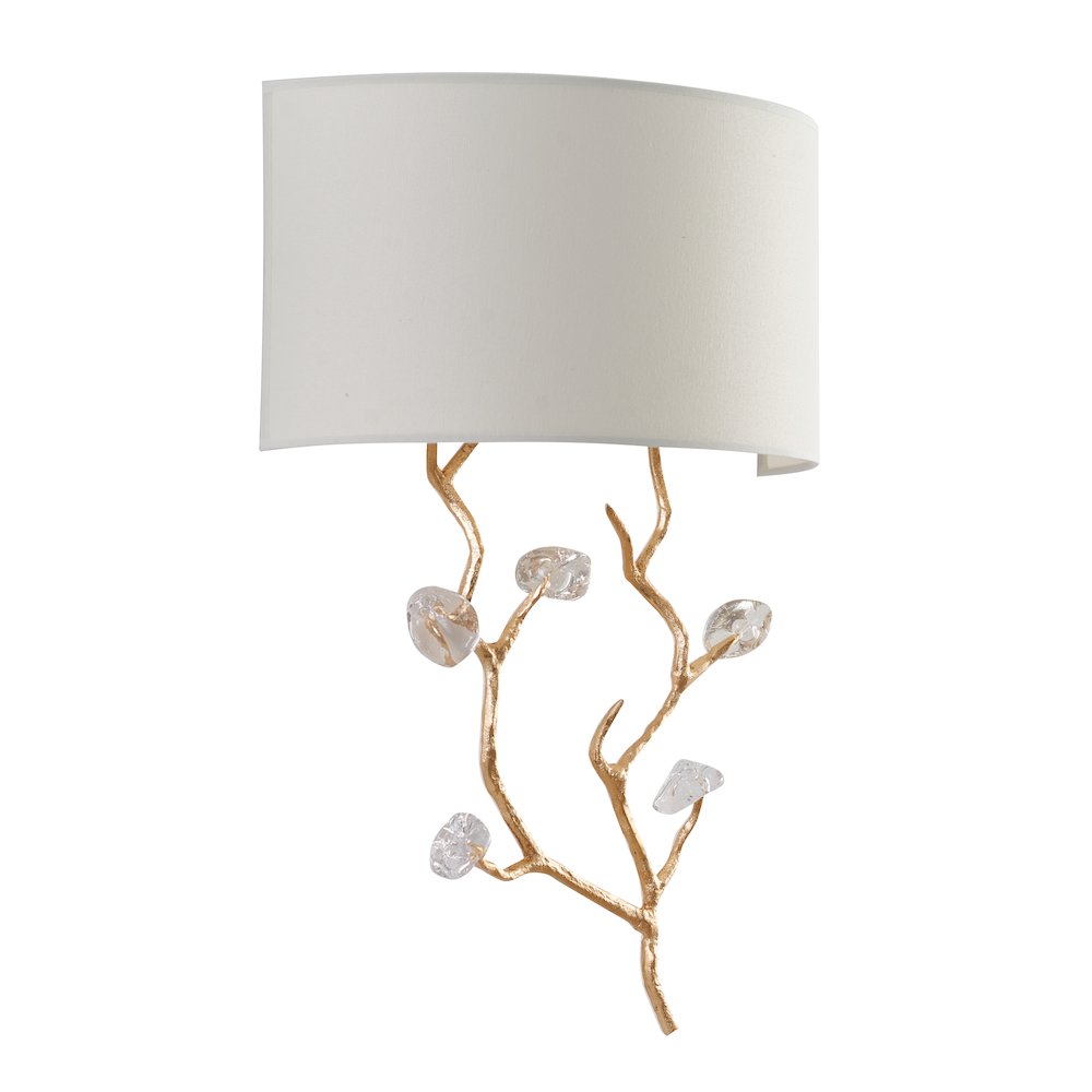 1-Light Gold Wall Sconce With Clear Glass Accents And A Fabric Shade. Picture 2