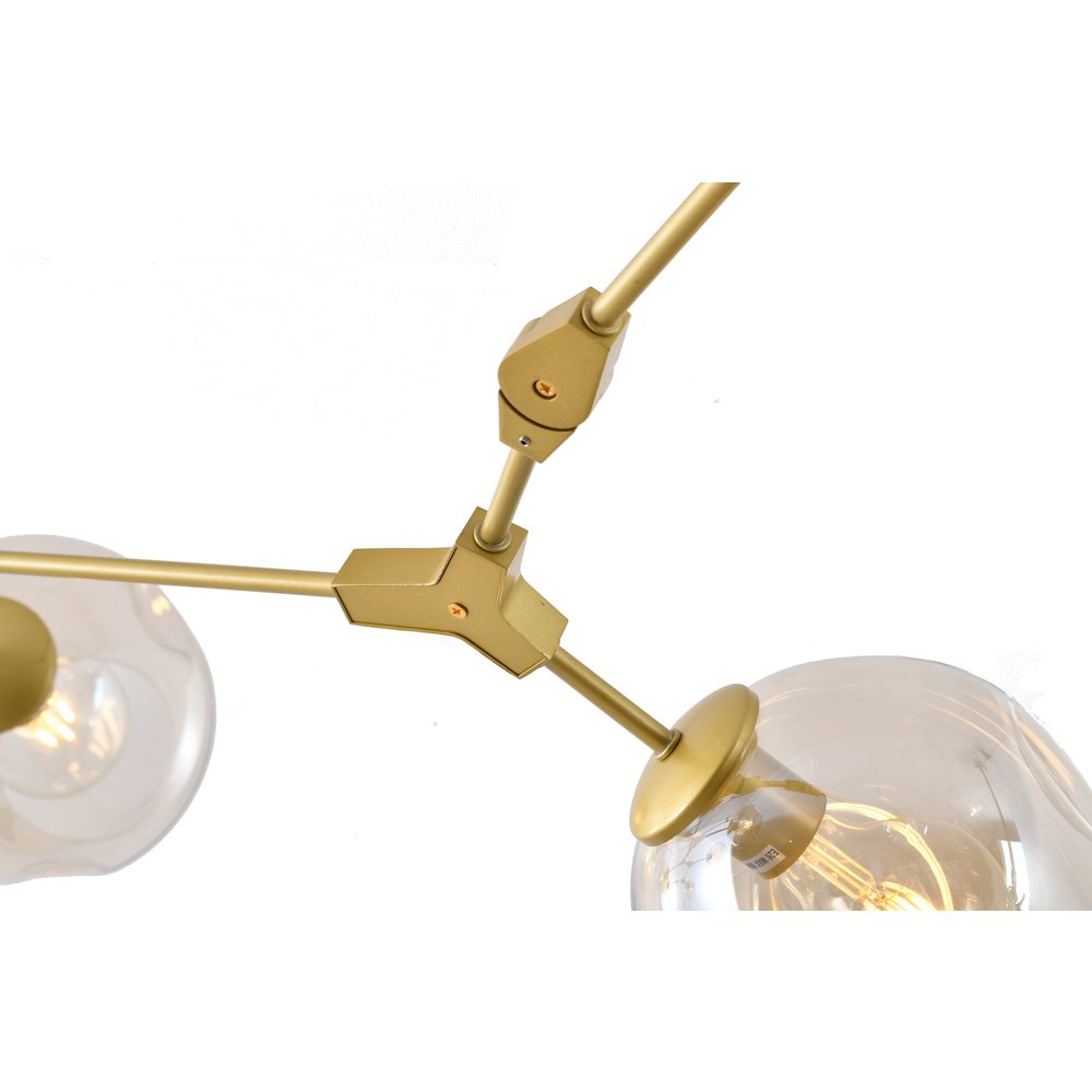 8-Light Gold Metal Chandelier With Amber Glass Shades. Picture 3