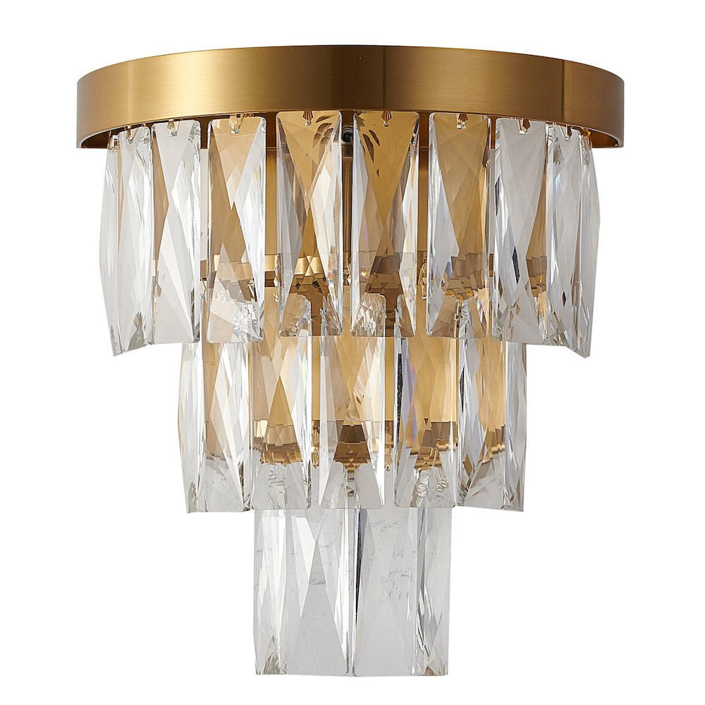 1-Light Satin Brass Wall Sconce With Clear Hanging Crystals. Picture 2